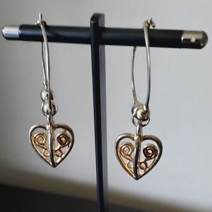 3-D Heart Drop Dangle Silver Gold Tone Metal Drop Earrings